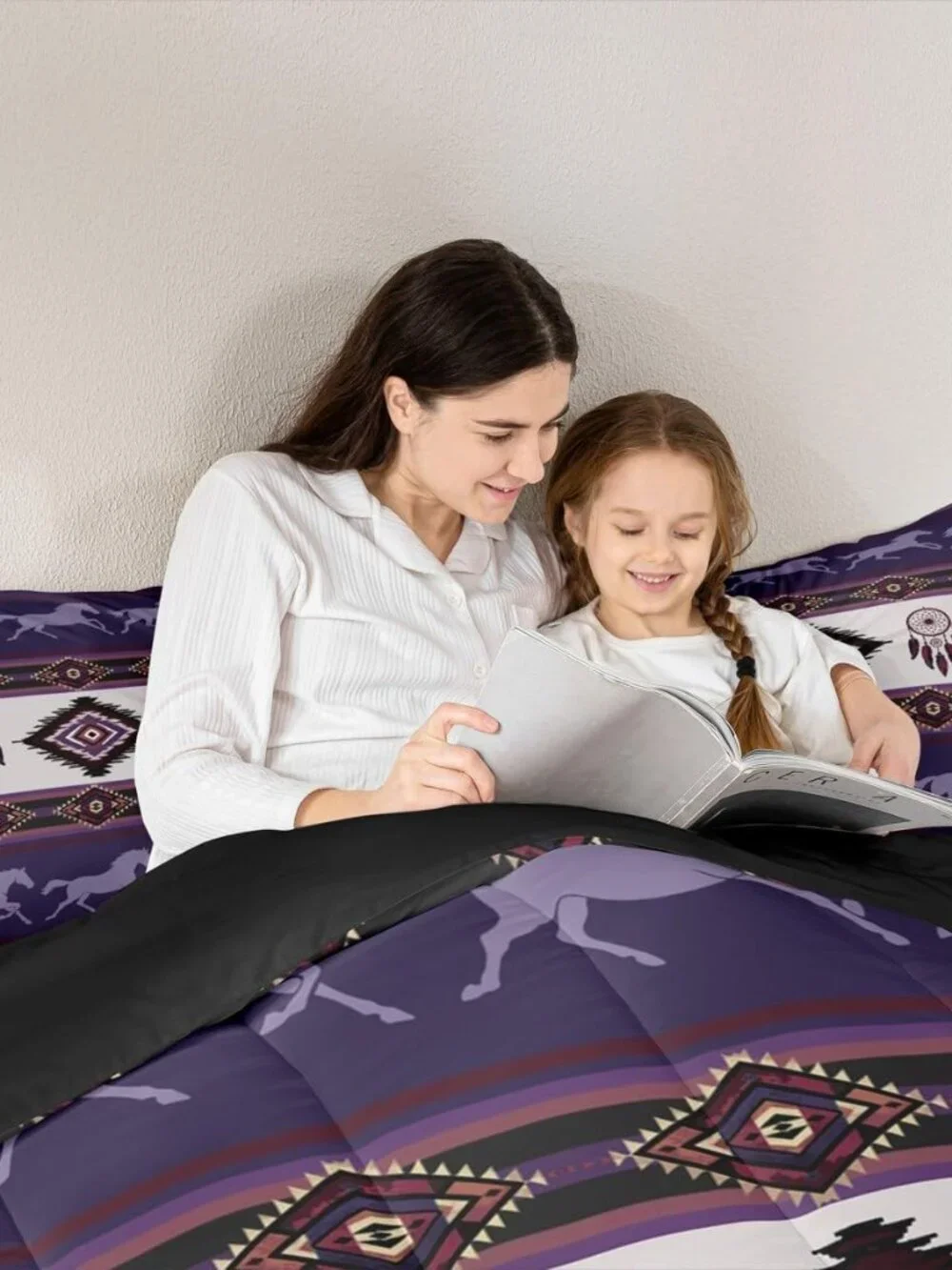 Boho Aztec Kids Comforter Set Queen Size,Southwest Native Tribal Exotic Reversib